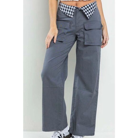 No Brand Pants - Twill Fold checker waist pants